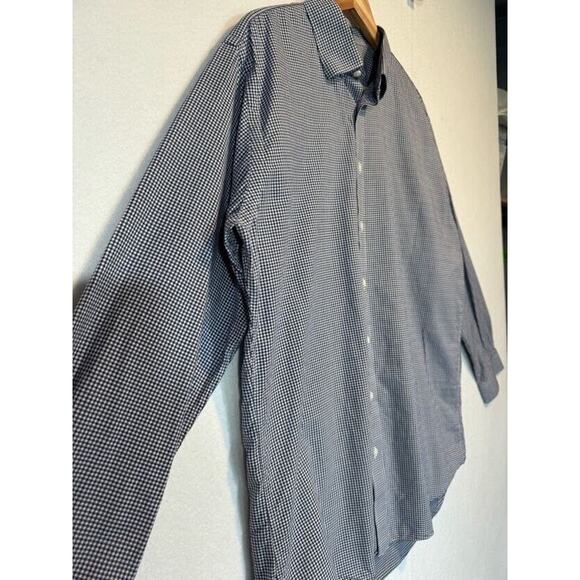 Neiman Marcus Mens Large Blue White Plaid Trim Fit Button Up Shirt 17 34/35 - Picture 3 of 11
